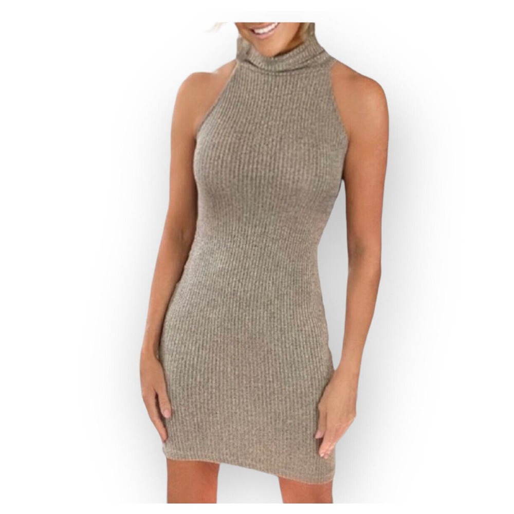 Topshop Sleeveless Ribbed Fitted Mini Sweater Dress